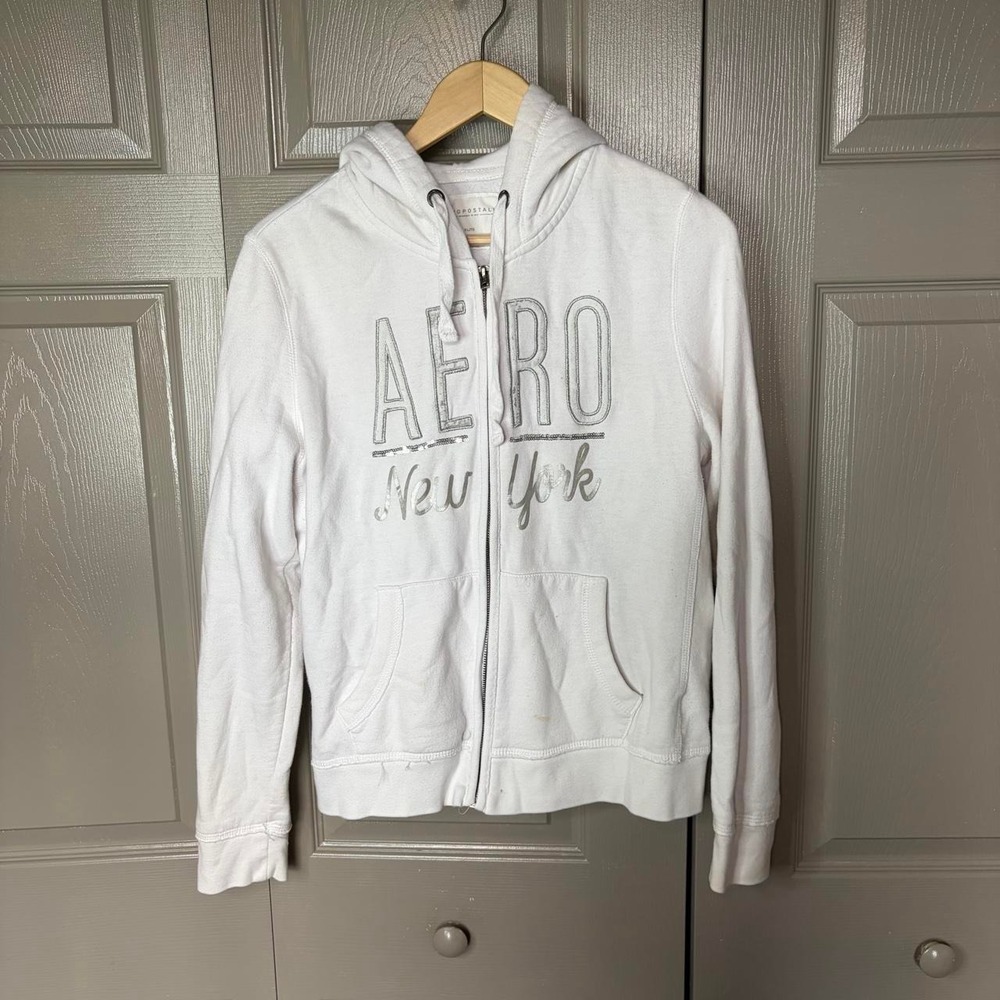 Aeropostale Womens White Y2K AERO New York Sequin Zip Up Hoodie XL